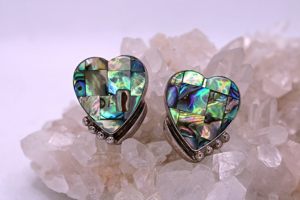 Desert Rose Trading Sterling Silver Abalone Shell Inlay Heart Post Earrings